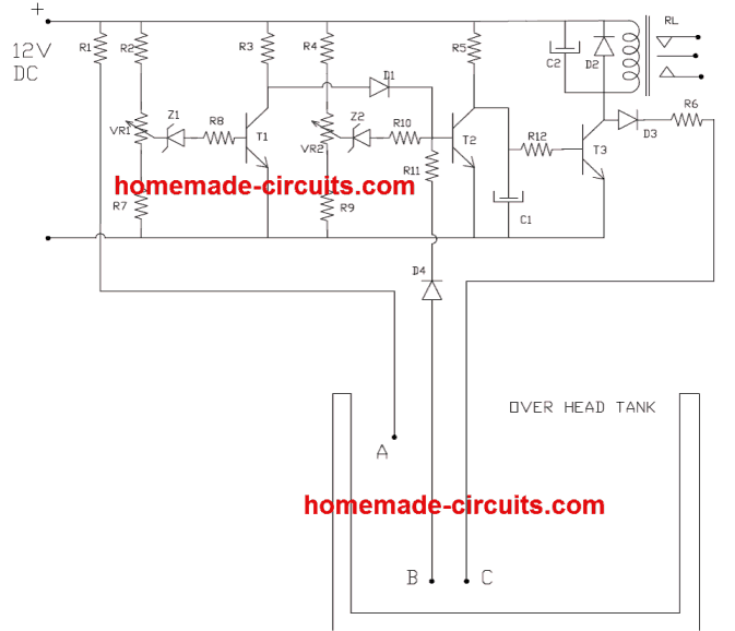 circuito controlador de nível de água automático transistor