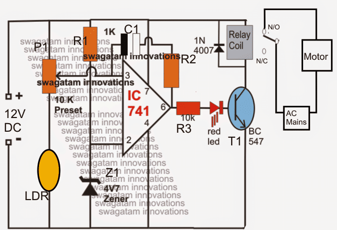 Light Activated Water Level Controller Circuit